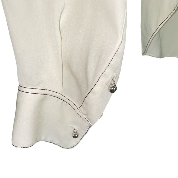 Theory Sunaya B Modern Silk Contrast Stitching Georgette Oversized Blouse - S - Picture 11 of 14